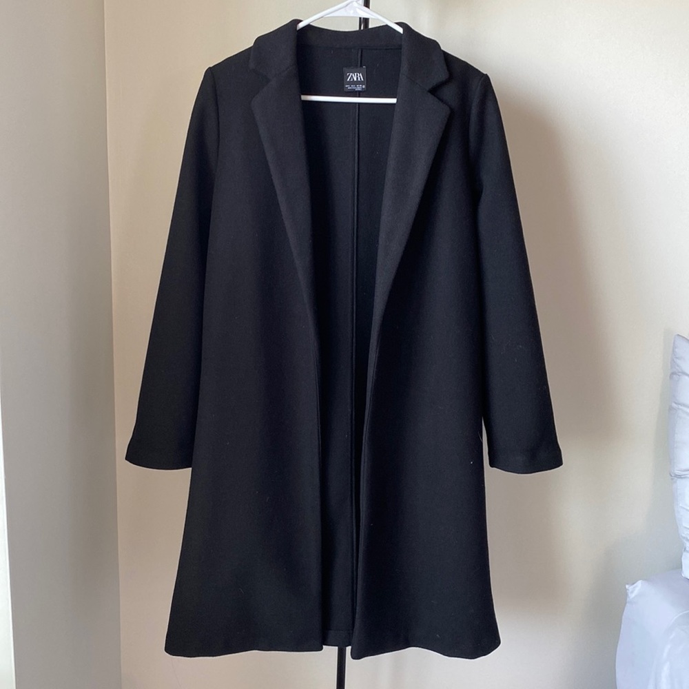 Zara Black Wool-Blend Long Coat